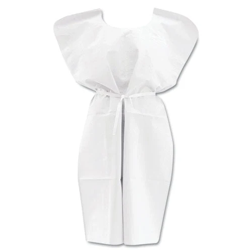 Disposable Patient Gowns, 3-ply Tissue Poly Tissue, 30" X 42", White, 50/carton - Image 1