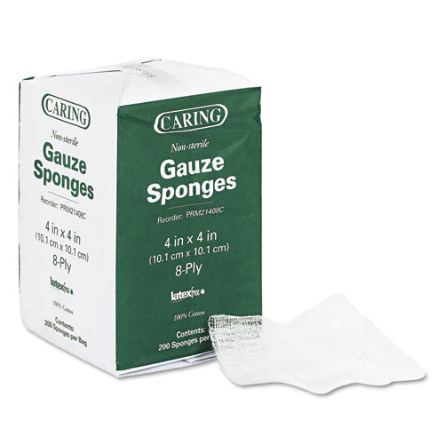 Caring Woven Gauze Sponges, Non-sterile, 8-ply, 4 X 4, 200/pack - Image 1