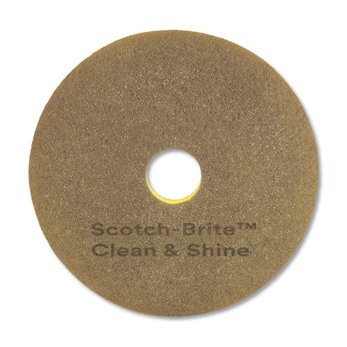 Clean And Shine Pad, 17" Diameter, Brown/yellow, 5/carton - Image 1