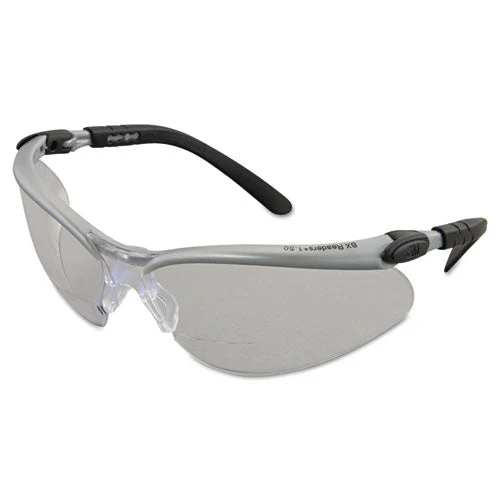Bx Molded-in Diopter Safety Glasses, 1.5+ Diopter Strength, Silver/black Frame, Clear Lens, 20/box - Image 1