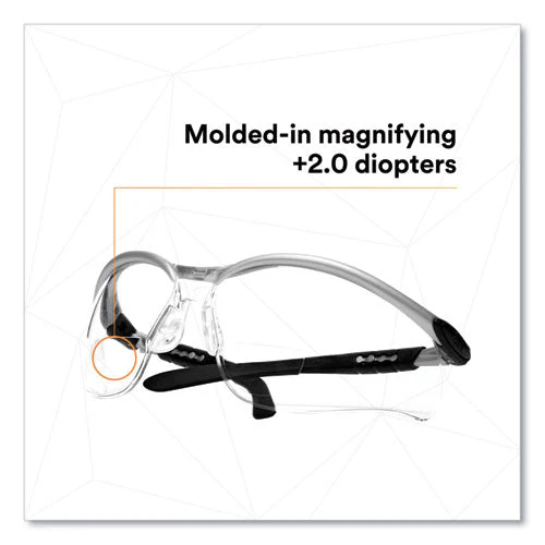 Bx Molded-in Diopter Safety Glasses, 2.0+ Diopter Strength, Silver/black Frame, Clear Lens - Image 3