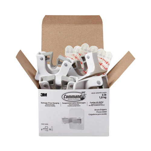 Broom Gripper, 3.12w X 1.85d X 3.34h, White/gray, 6 Grippers/16 Strips/pack - Image 1