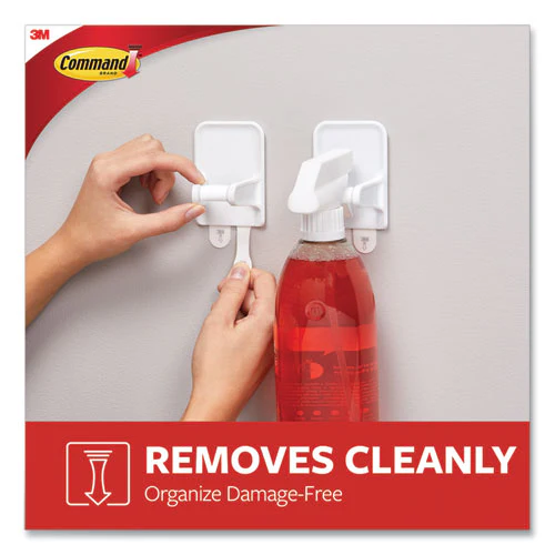 Spray Bottle Holder, 2.34w X 1.69d X 3.34h, White, 2 Hangers/4 Strips/pack - Image 2