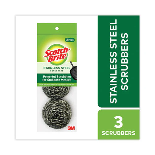 Metal Scrubbing Pads, 2.25 X 2.75, Silver, 3/pack, 8 Packs/carton - Image 1