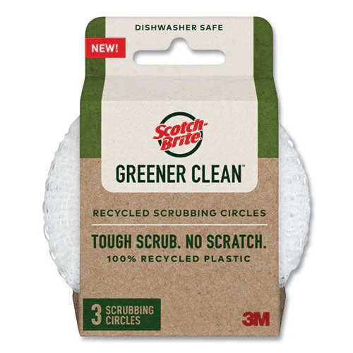 Greener Clean Recycled Scrubbing Circle, 3.5″ Diameter, 0.7″ Thick, White, 3/pack
