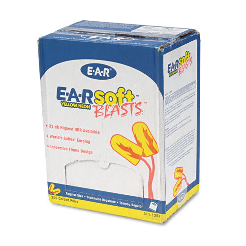 E-a-rsoft Blasts Earplugs, Corded, Foam, Yellow Neon, 200 Pairs/box - Image 1