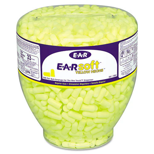 E-a-rsoft Neon Tapered Earplug Refill, Cordless, Yellow, 500/box - Image 1