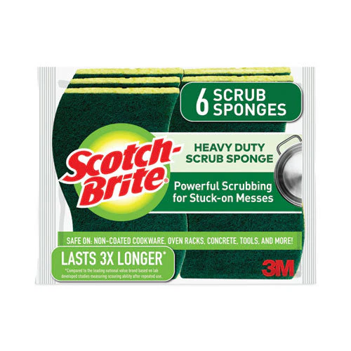 Heavy-duty Scrub Sponge, 4.5 X 2.7, 0.6" Thick, Yellow/green, 6/pack - Image 1