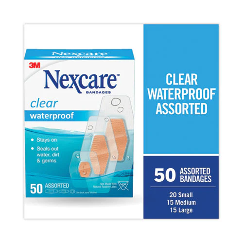 Waterproof, Clear Bandages, Assorted Sizes, 50/box - Image 1