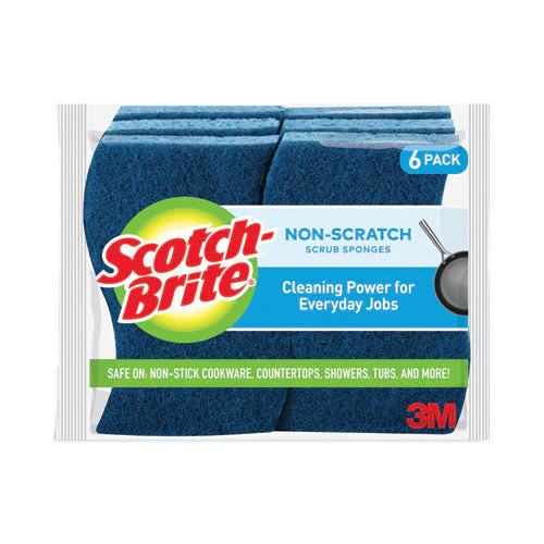 Non-scratch Multi-purpose Scrub Sponge, 4.4 X 2.6, 0.8" Thick, Blue, 6/pack - Image 1