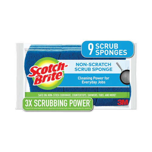 Non-scratch Multi-purpose Scrub Sponge, 4.4 X 2.6, 0.8" Thick, Blue, 9/pack - Image 1