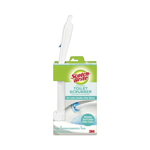 Toilet Scrubber Starter Kit, 1 Handle And 5 Scrubbers, White/blue - Image 1