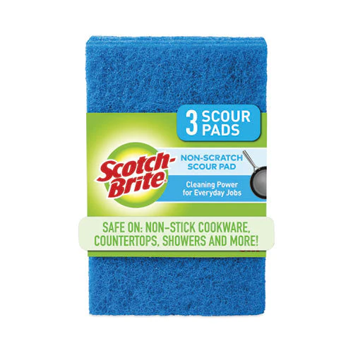 Non-scratch Scour Pads, Size 3 X 6, Blue, 10/carton - Image 1