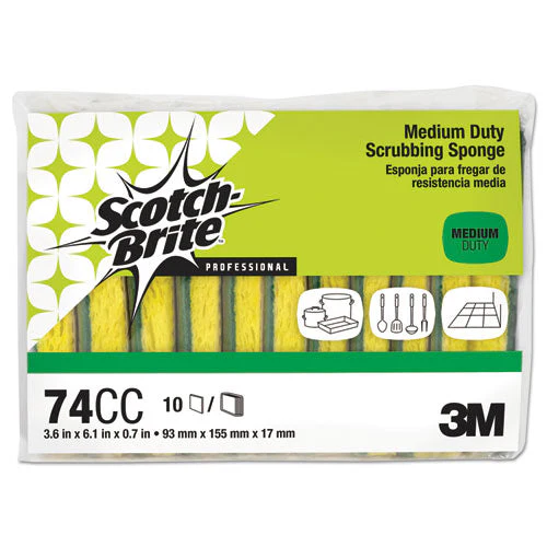 Medium-duty Scrubbing Sponge, 3.6 X 6.1, 0.7" Thick, Yellow/green, 10/pack - Image 2