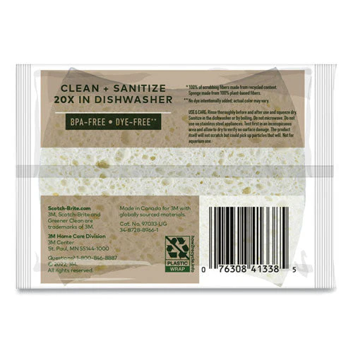 Greener Clean Non-scratch Scrub Sponge, 2.6 X 3.3, 0.7" Thick, White, 3/pack - Image 2