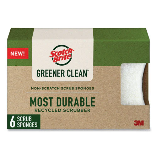 Greener Clean Non-scratch Scrub Sponge, 2.6 X 3.3, 0.7″ Thick, White, 6/pack