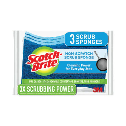 Non-scratch Multi-purpose Scrub Sponge, 4.4 X 2.6, 0.8" Thick, Blue, 3/pack - Image 1