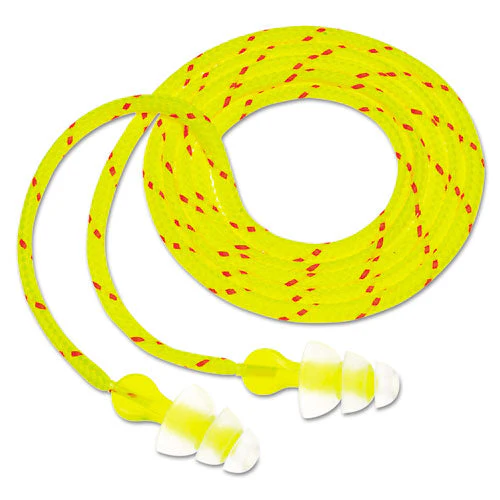 Tri-flange Earplugs, Corded, 26 Db Nrr, Yellow/orange, 100 Pairs - Image 1