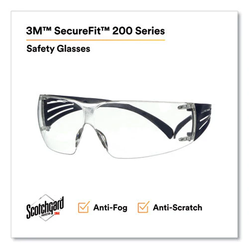 Securefit Protective Eyewear, 200 Series, Dark Blue Plastic Frame, Clear Polycarbonate Lens - Image 3