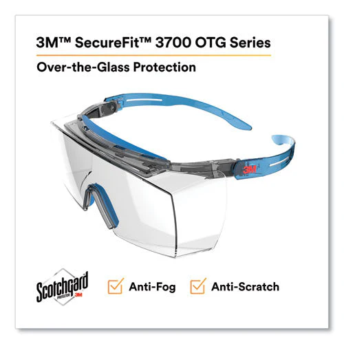 Securefit Protective Eyewear, 3700 Otg Series, Blue Plastic Frame, Clean Polycarbonate Lens - Image 3