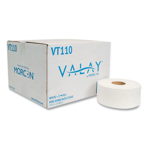 Valay Mini Jumbo Bath Tissue, Septic Safe, 2-ply, White, 750 Ft, 12 Rolls/carton - Image 1