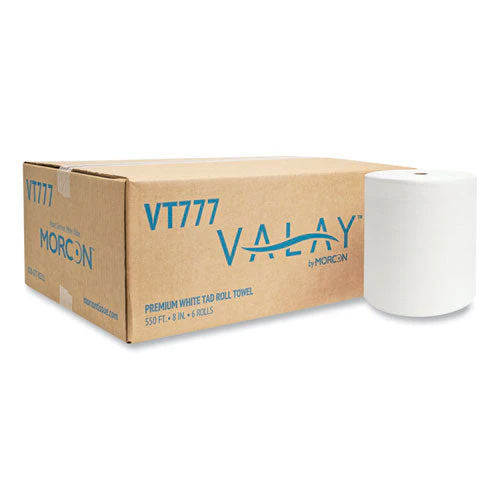 Valay Proprietary Tad Roll Towels, 1-ply, 7.5" X 550 Ft, White, 6 Rolls/carton - Image 1