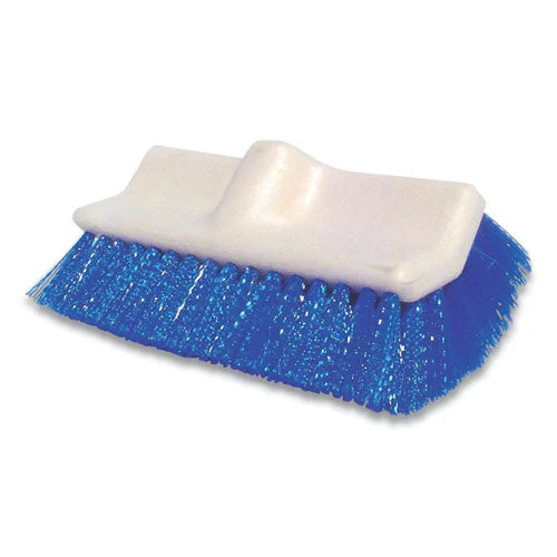 Synthetic Fiber Scrub Brush, Blue Synthetic Bristles, 10" Brush, White Foam Handle - Image 1