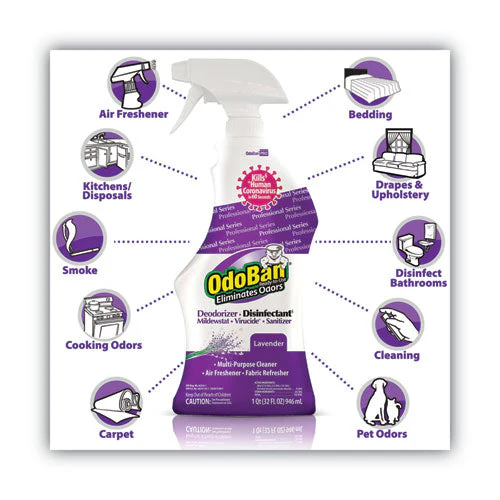 Rtu Odor Eliminator And Disinfectant, Lavender, 32 Oz Spray Bottle, 12/carton - Image 2