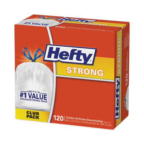 Strong Tall Kitchen Drawstring Bags, 13 Gal, 0.9 Mil, 24" X 27.75", White, 120/box - Image 3