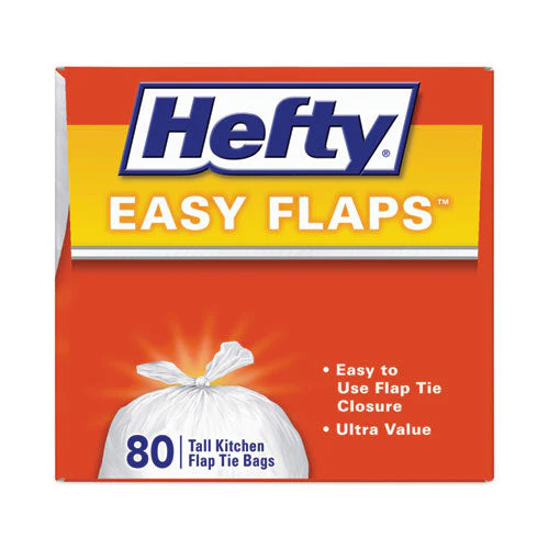 Easy Flaps Trash Bags, 13 Gal, 0.69 Mil, 23.75" X 28", White, 80 Bags/box, 3 Boxes/carton - Image 1