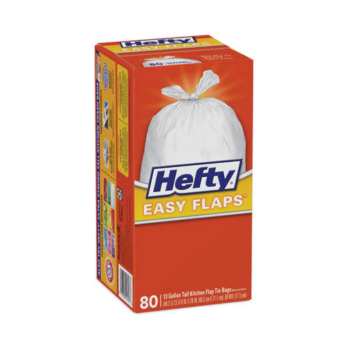 Easy Flaps Trash Bags, 13 Gal, 0.8 Mil, 23.75" X 28", White, 80/box - Image 2
