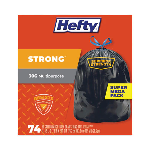 Strong Multipurpose Drawstring Trash Bags, 30 Gal, 1.1 Mil, 30" X 33", Black, 74/box, 3 Boxes/carton - Image 2