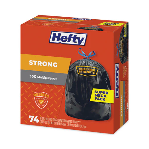Strong Multipurpose Drawstring Trash Bags, 30 Gal, 1.1 Mil, 30" X 33", Black, 74/box, 3 Boxes/carton - Image 3
