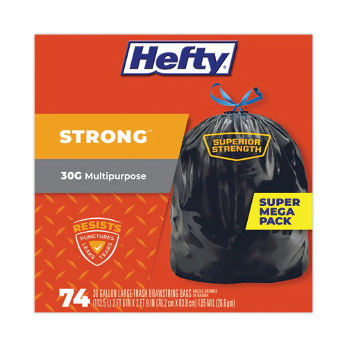 Strong Multipurpose Drawstring Trash Bags, 30 Gal, 1.1 Mil, 30" X 33", Black, 74/box - Image 2