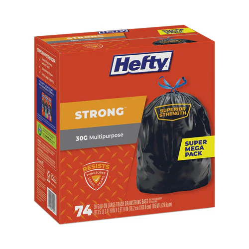 Strong Multipurpose Drawstring Trash Bags, 30 Gal, 1.1 Mil, 30" X 33", Black, 74/box - Image 3