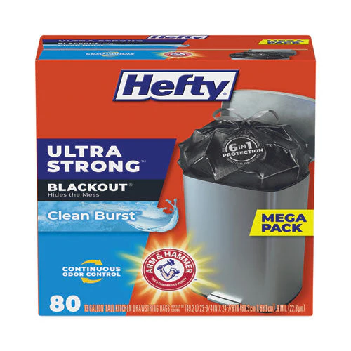Ultra Strong Blackout Tall-kitchen Drawstring Bags, 13 Gal, 0.9 Mil, 23.75" X 24.88", Black, 80/box - Image 1