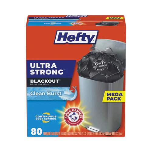 Ultra Strong Blackout Tall-kitchen Drawstring Bags, 13 Gal, 0.9 Mil, 23.75" X 24.88", Black, 80 Bags/box, 3 Boxes/carton - Image 1