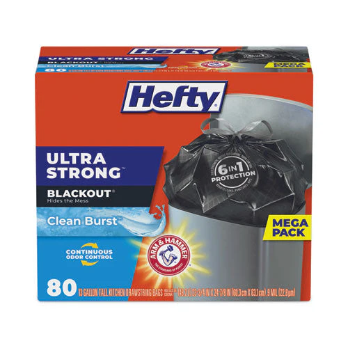 Ultra Strong Blackout Tall-kitchen Drawstring Bags, 13 Gal, 0.9 Mil, 23.75" X 24.88", Black, 80 Bags/box, 3 Boxes/carton - Image 3