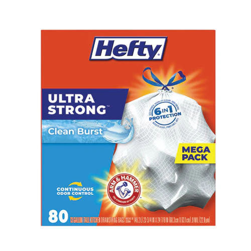 Ultra Strong Scented Tall White Kitchen Bags, 13 Gal, 0.9 Mil, 24.75" X 24.88", White, 80 Bags/box, 3 Boxes/carton - Image 1