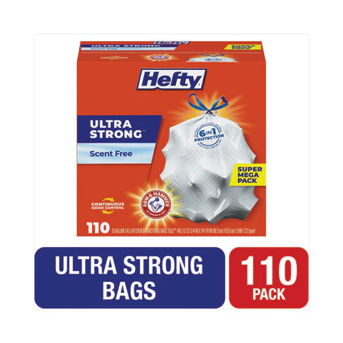 Ultra Strong Tall Kitchen And Trash Bags, 13 Gal, 0.9 Mil, 23.75" X 24.88", White, 110/box - Image 1