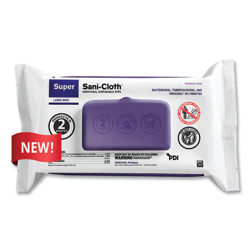 Super Sani-cloth Germicidal Disposable Wipes, Large, 1-ply, 8.2 X 9.8, Unscented, White, 80/pack - Image 1