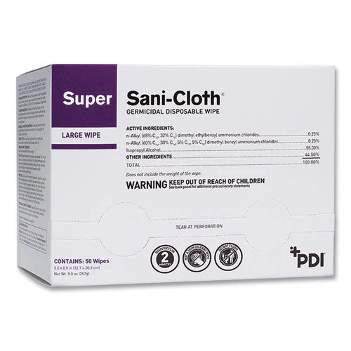 Super Sani-cloth Individually Wrapped Germicidal Disposable Wipes, Large, 1-ply, 5 X 8, Unscented, White, 50/pack - Image 1