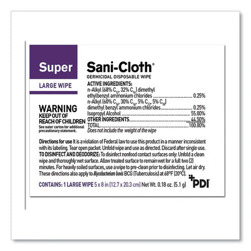 Super Sani-cloth Individually Wrapped Germicidal Disposable Wipes, Large, 1-ply, 5 X 8, Unscented, White, 50/pack - Image 2