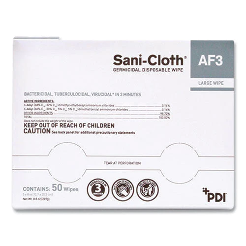 Sani-cloth Af3 Germicidal Disposable Wipes, Large, 1-ply, 8" X 5", Unscented, White, 50/pack, 10 Packs/carton - Image 1