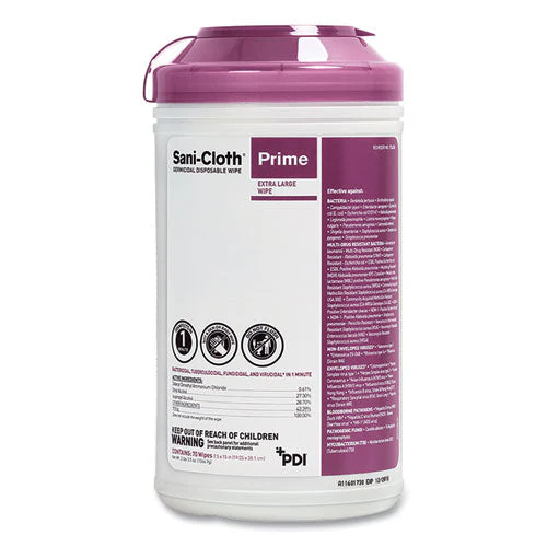 Sani-cloth Prime Germicidal Disposable Wipes, Extra-large, 1-ply, 7.5 X 15, Unscented, White, 70/canister, 6 Canisters/carton - Image 1