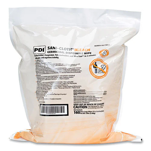 Sani-cloth Bleach Germicidal Disposable Wipe Refill, 1-ply, 7.5 X 15, Unscented, White, 160/bag, 2 Bags/carton - Image 1