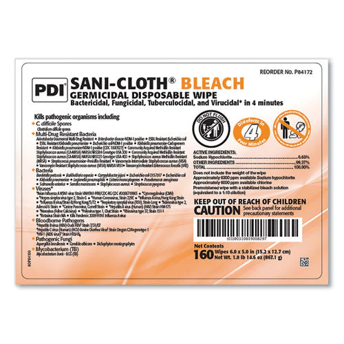 Sani-cloth Bleach Germicidal Disposable Wipes, 1-ply, 7.5 X 15, Unscented, White, 160/canister, 12 Canisters/carton - Image 2