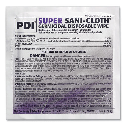 Super Sani-cloth Individually Wrapped Germicidal Disposable Wipes, Extra-large, 1-ply, 11.5 X 11.75, White, 50/box,3 Boxes/ct - Image 1