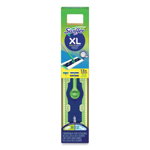 Sweeper Mop, 16.5 X 9 White Cloth Head, 46" Green/silver Aluminum/plastic Handle - Image 1