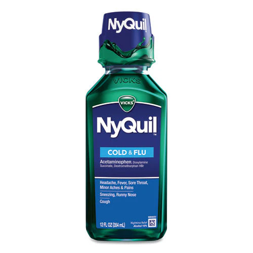 Nyquil Cold And Flu Nighttime Liquid, 12 Oz Bottle, 12/carton - Image 1